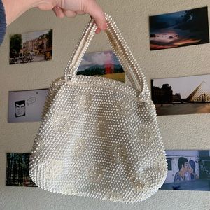 Vintage 60s Beaded Handbag White